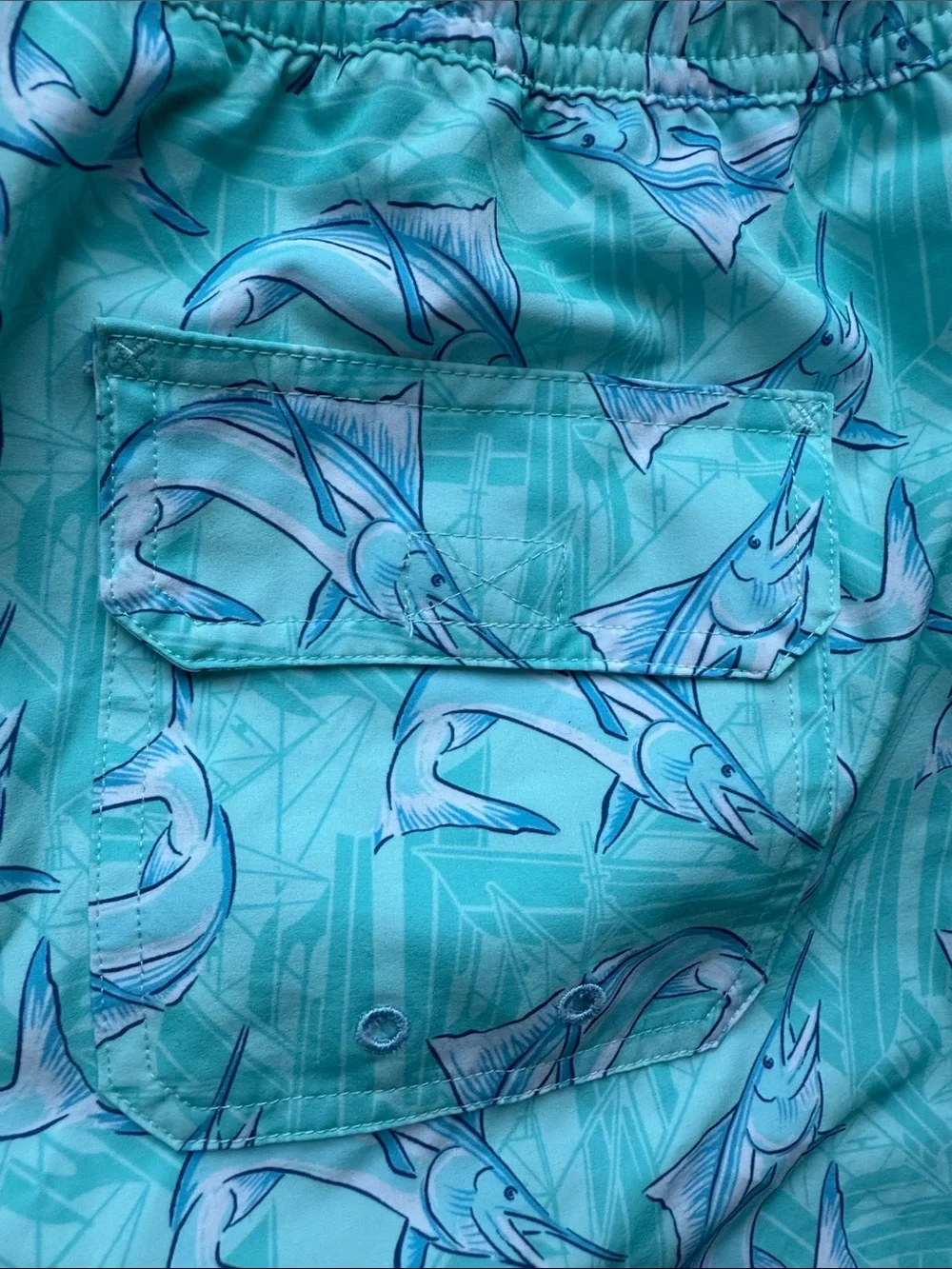 Vineyard Vines Kids Aqua Blue Marlin Swim Trunks